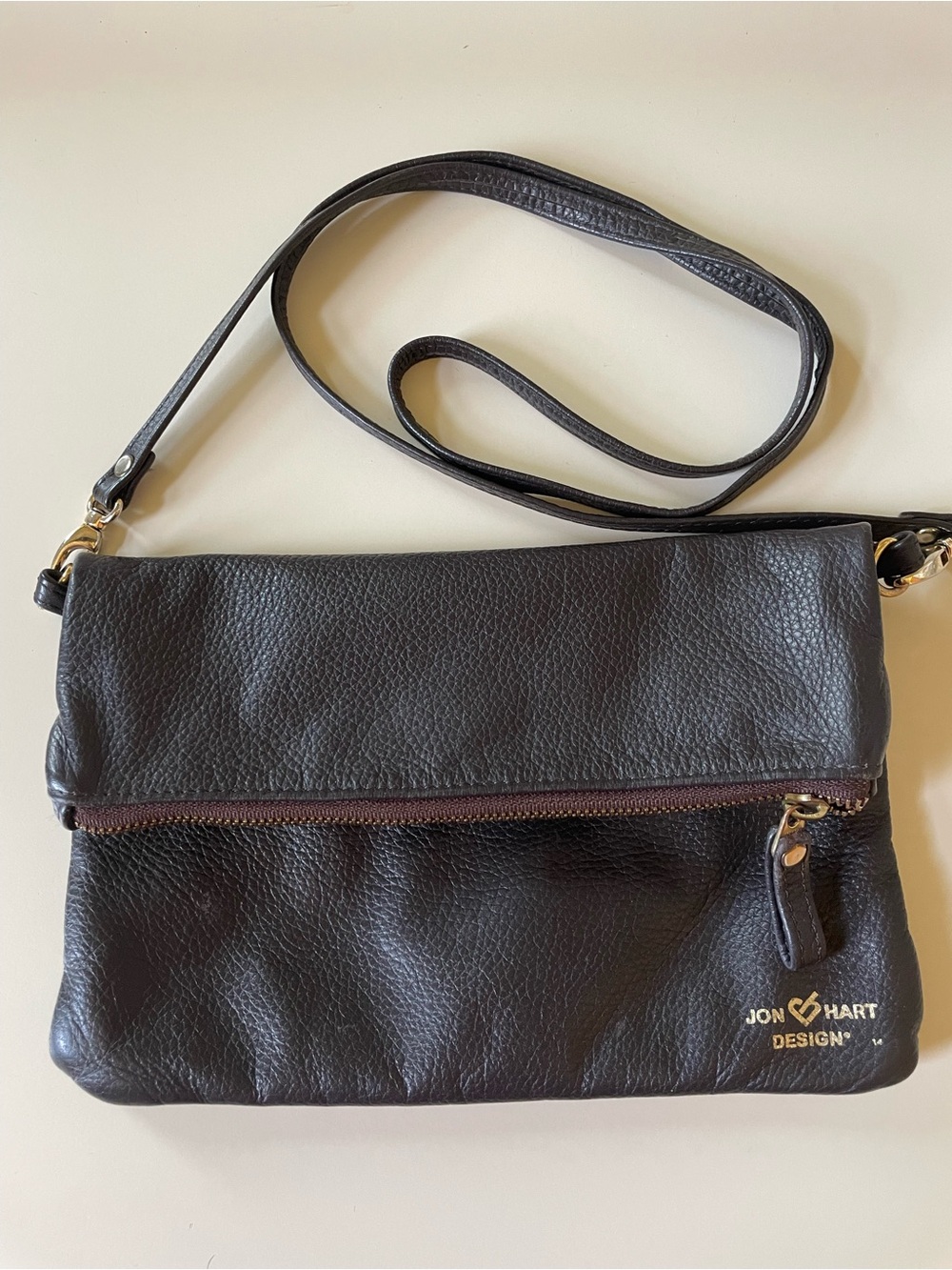 Jon Hart Design Dark Brown Pebbled Leather Crossbody